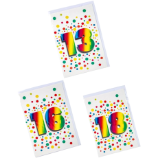 Birthday Greeting Card & Envelope, Milestone - Ages - 13, 16 or 18